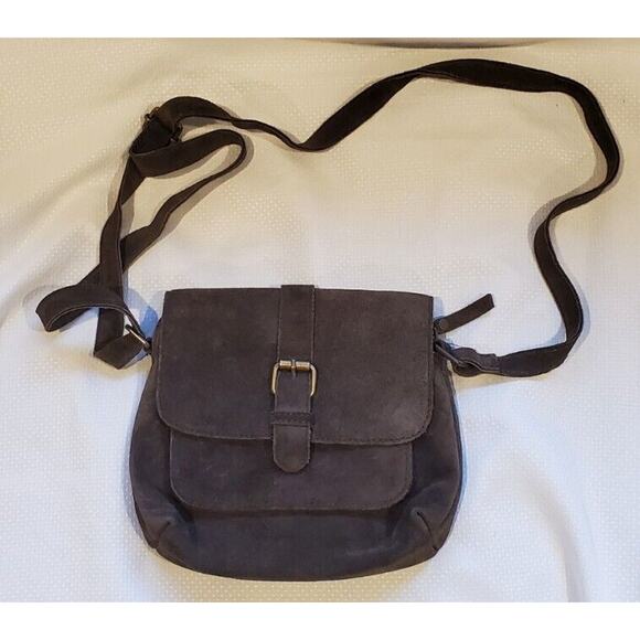Small 9"×8" Fat Face Chocolate Brown Suede Leather Crossbody Purse EUC - Picture 1 of 15